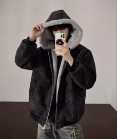 ダメージ加工　レザージャケット　裏ボア　アウター　　ヴィンテージ加工　ブラック