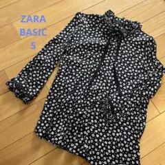 ZARA BASIC ザラベーシック 花柄 フリルカラー リボンタイ ブラウス