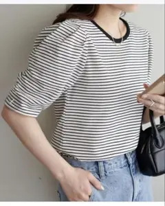 ボーダーパワショル5分袖プルオーバー　DISCOAT