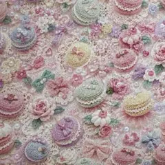1m 秋冬新柄ニット風可愛いマカロンスイーツ薔薇ローズ花柄レースプリント生地