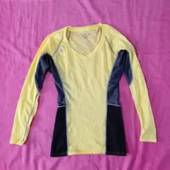 アシックス　黄色　黒 グレー　切替　スポーツウエア　長袖　メッシュ　L