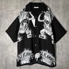 完売品 FLAGSTUFF flaming lips レーヨン シャツ 開襟 黒のサムネイル