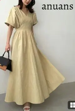 美品❗anuans リネン混ウエストタックワンピース （YELLOW）