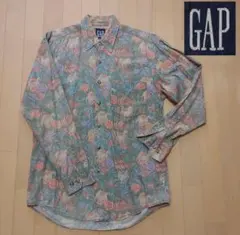 OLD GAP アニマル 花柄 総柄 長袖シャツ コットン 紺タグ デカタグ