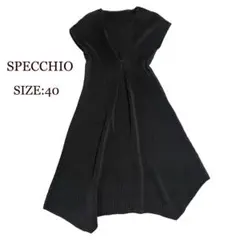 美品♪SPECCHIOシャトルプリーツ フロントタック 変形ヘム ワンピース 黒のサムネイル