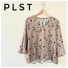 美品‼PLST レディーストップス　花柄 Vネック 五分袖 カットソー　М