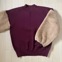 MURUA：フェイクファースリーブニット（ボルドー ベージュ）長袖ニットセーター