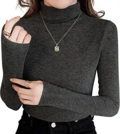 タートルネック長袖トップス XL グレー