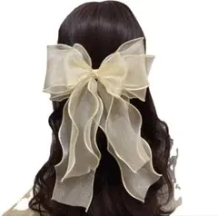 白 ホワイト 重ね シフォン リボン オーガンジー ふわふわ ヘアクリップ
