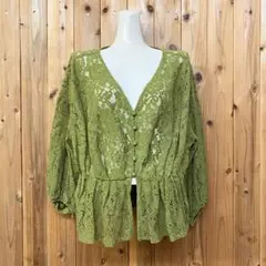 極美品 Mila Owen 長袖 レースブラウス 前開き オリーブグリーン Mのサムネイル