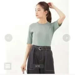 ナノユニバース　思いきり洗えるニット　リブクルーネックトップス5分丈　38サイズ