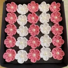 ちりめん花パーツ つまみ細工　名前旗　羽子板　結婚式　ピンク白　吊るし飾り