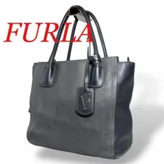 美品　FURLA フルラ　ショルダーバッグ　シボ革　バイカラー　グレー系