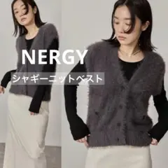 【美品】　NERGY　シャギーニットベスト　チャコール　レプシィム好きにも