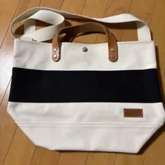 アイボリー ブラック ストライプ トートバッグ