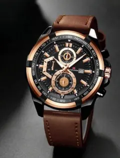 レザーバンドのクォーツ時計　ブラウン