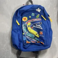 電車イラスト付き青リュック