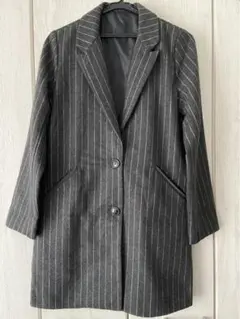 美品 チェスターコート ジャケット グレー ストライプ ミドル丈