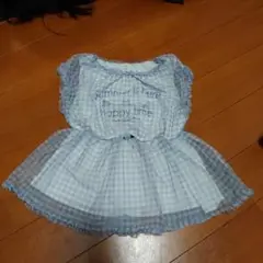 水色チェック柄ノースリーブワンピース 110