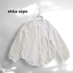 【ehka sopo】ピンタック バンドカラー ブラウス シアー 白 Fのサムネイル