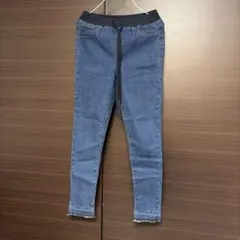チチカカ　デニムパンツ ウエストゴム 裾フリンジ