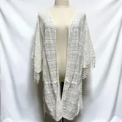 ZARA TRAFALUC ガウンカーディガン レース フリンジ ボヘミアン 白のサムネイル