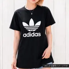adidas originals レディースXL トレフォイル ロゴT 黒
