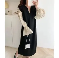 【新品】mily bilet シアー袖切り替えキャンディースリーブVネックワンピ