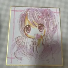 新作。手描きイラスト。小色紙。苺と女の子