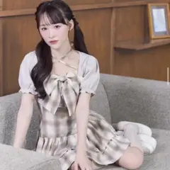 evelyn リボンカーデセットワンピース ベージュ