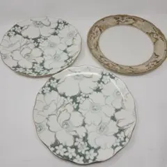 NARUMI 花柄デザイン皿 大皿 ホワイト/ゴールド 3個セット