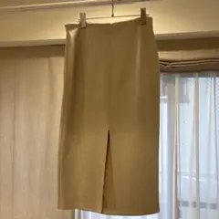 ZARAベージュ スエード調スリットタイトスカートL