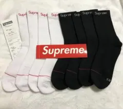 4足　Supreme 白＋黒　hanes シュプリーム　クルーソックス 新品