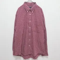 ユニクロ|チェック柄 ボタンダウン コットンシャツ【L】長袖 カジュアル レッドのサムネイル