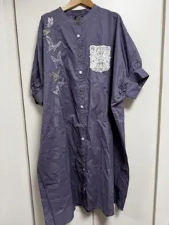 【新品タグ付】isScoLar 蝶刺繍シャツワンピース (パープル)