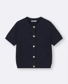 GU ケーブルメタルボタンカーディガン　半袖ニット　ネイビー L