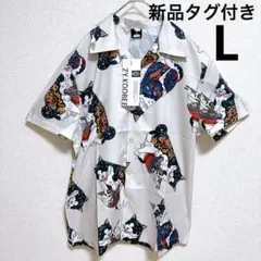 新品タグ付き　猫柄シャツ　開襟　アロハシャツ　猫　和柄　煙草　90s風のサムネイル