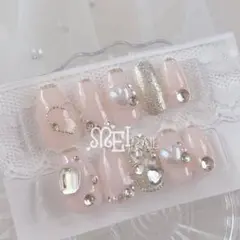 オーダー◇ネイルチップ ピンク ベージュ ゴールド フレンチ 埋めつくし ハート