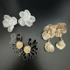 花 ピアス 大ぶり 3個セット 未使用 結婚式 入学式 卒業式