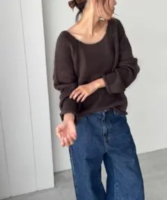 新品 CANAL JEAN El mar ラグランボートネックニット ブラウンのサムネイル