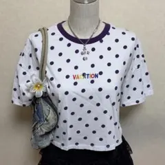 y2k ドット クロップド Tシャツ 短丈 ギャル ウィッシュコア 海外ガールのサムネイル