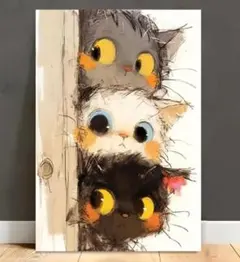 ポスター　インテリア　猫ののぞき見　3045 　キャンバスアート