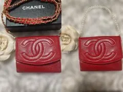 シャネルキャビア　デカココ　折り財布　斜め掛け