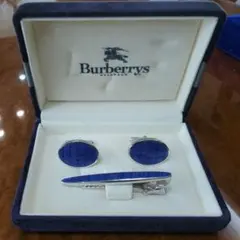 Burberry 青 カフスボタン ネクタイピン セット