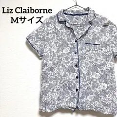 【M】 Liz Claiborne 花柄 半袖 シャツ 総柄 ホワイト ブルー