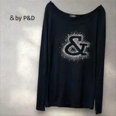 ＆by P&D＊黒 長袖カットソー ラインストーン ロゴ トップス