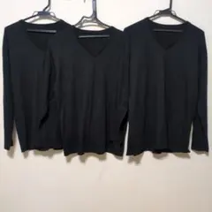 黒 Vネック長袖Tシャツ 3枚セット　L　綿100%　アンダーシャツ　インナー