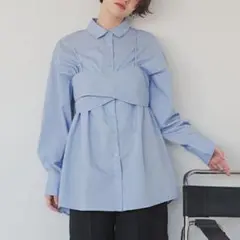 【新品】ラップビスチェ付きレイヤードシャツ ブルー