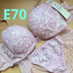 E70 新品　花柄刺繍　レース　ブラジャー ショーツ M ラベンダーのサムネイル