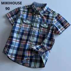 ミキハウス　半袖　チェック　シャツ　マリン　ブラウス　男の子　春　夏